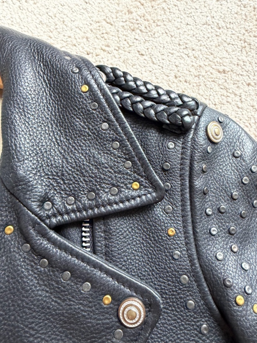 Scotch & Soda Studded Leather Moto Jacket Black Size XS - Picture 7 of 7